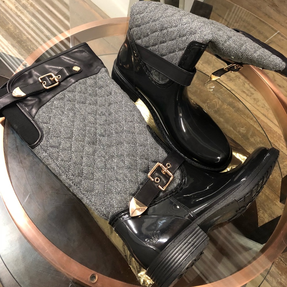 Black & Grey Posh Wellies Rain Boots